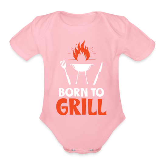 Born To Grill Organic Short Sleeve Baby Bodysuit - light pink