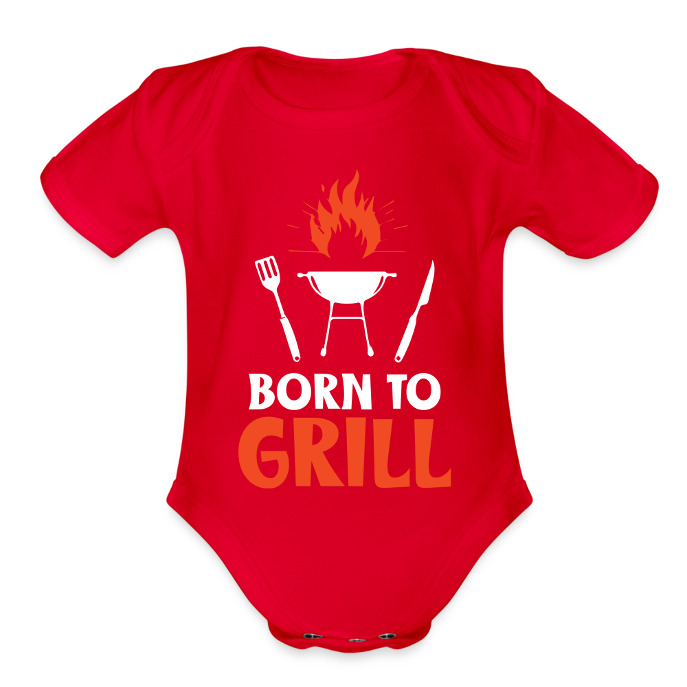 Born To Grill Organic Short Sleeve Baby Bodysuit - red