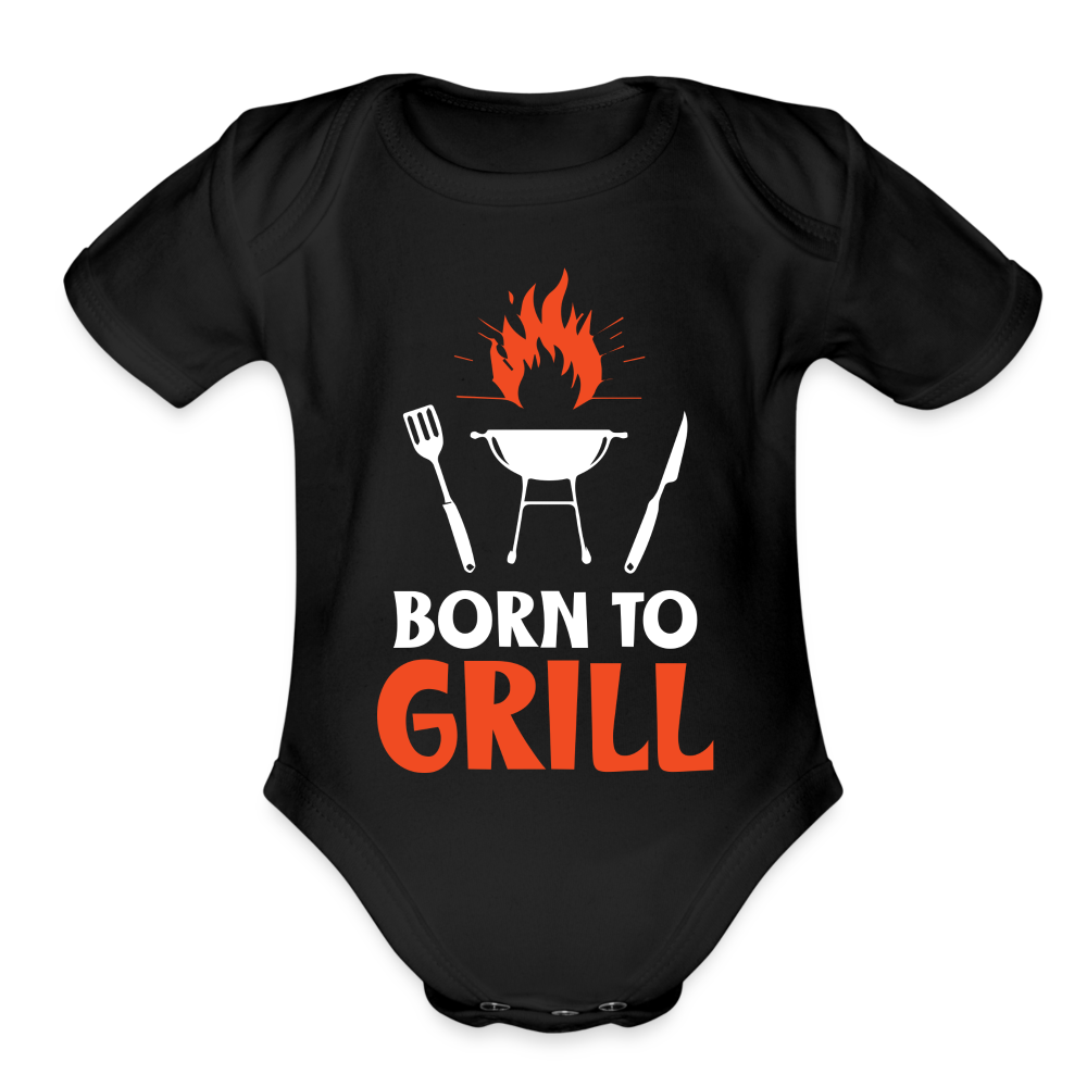 Born To Grill Organic Short Sleeve Baby Bodysuit - black
