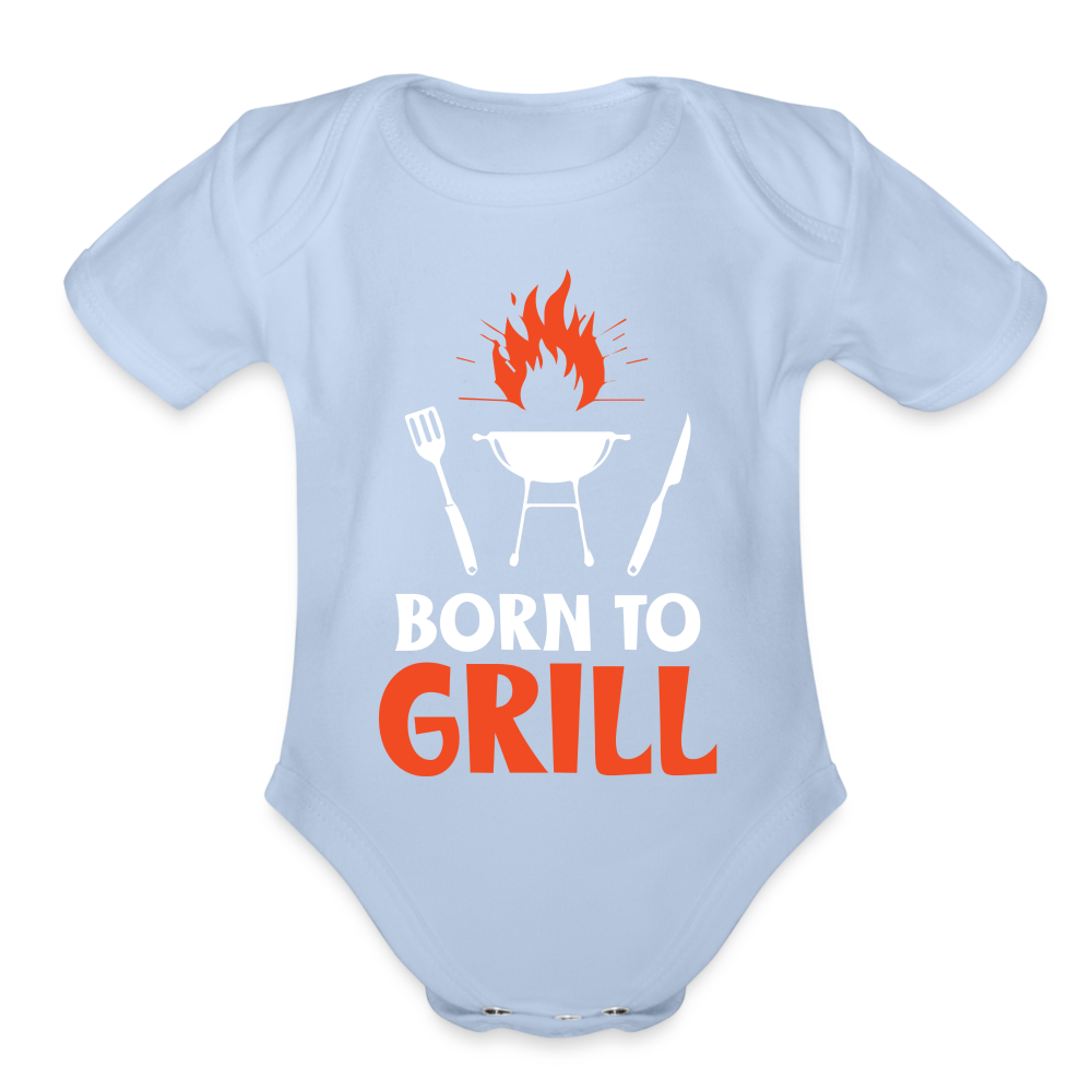 Born To Grill Organic Short Sleeve Baby Bodysuit - sky