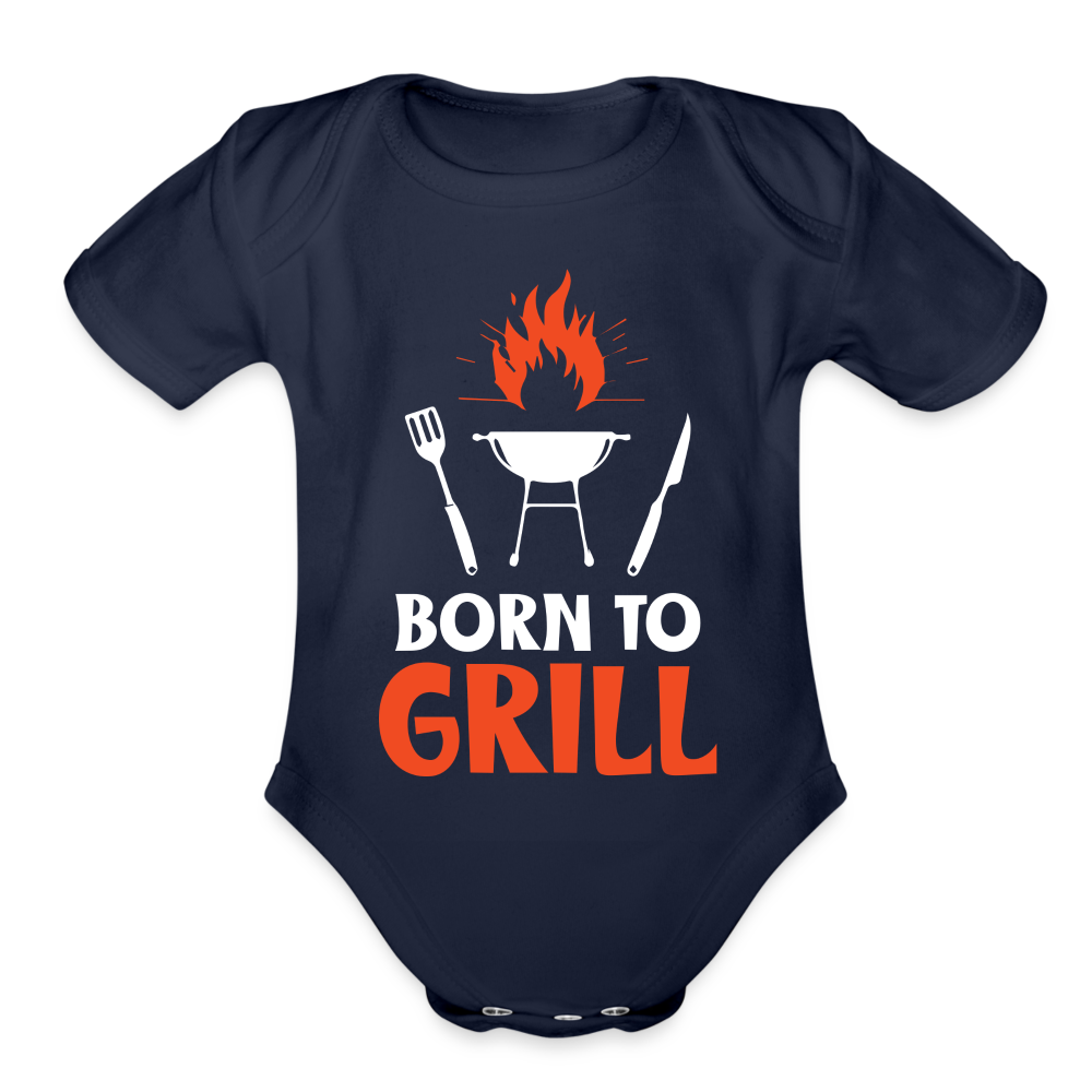 Born To Grill Organic Short Sleeve Baby Bodysuit - dark navy