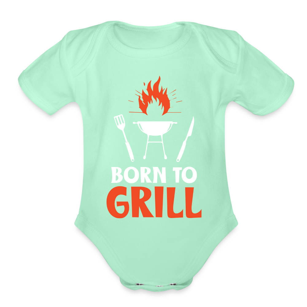 Born To Grill Organic Short Sleeve Baby Bodysuit - light mint