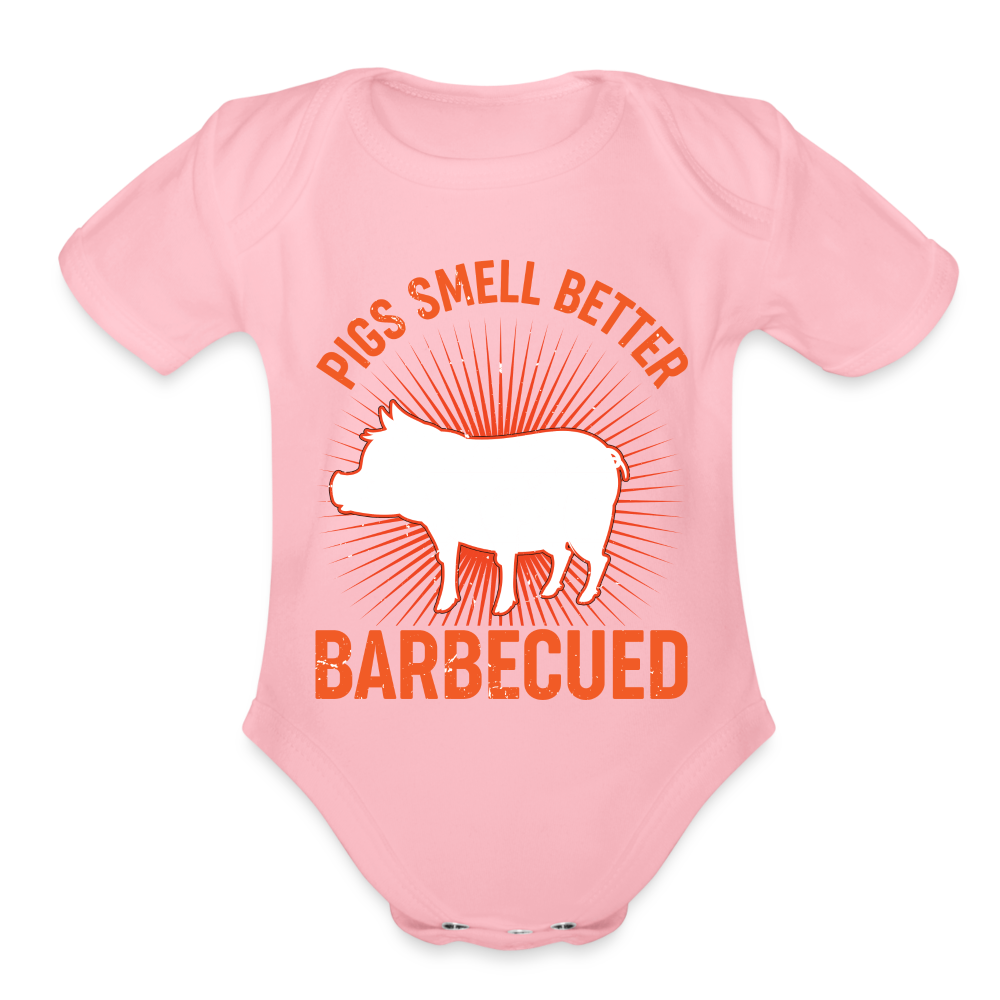 Pigs Smell Better Organic Short Sleeve Baby Bodysuit - light pink