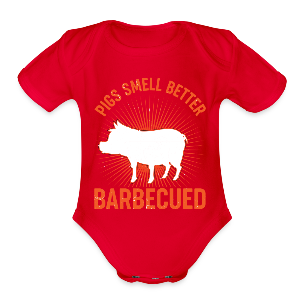 Pigs Smell Better Organic Short Sleeve Baby Bodysuit - red
