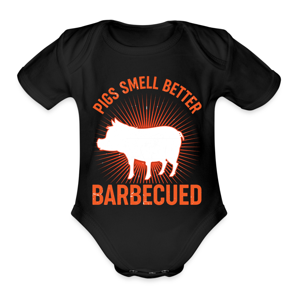 Pigs Smell Better Organic Short Sleeve Baby Bodysuit - black