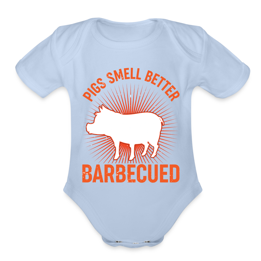 Pigs Smell Better Organic Short Sleeve Baby Bodysuit - sky