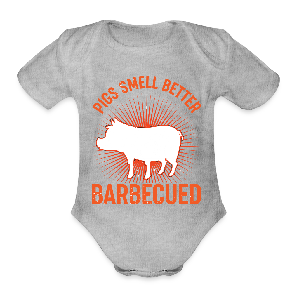 Pigs Smell Better Organic Short Sleeve Baby Bodysuit - heather grey