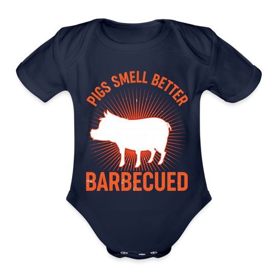 Pigs Smell Better Organic Short Sleeve Baby Bodysuit - dark navy