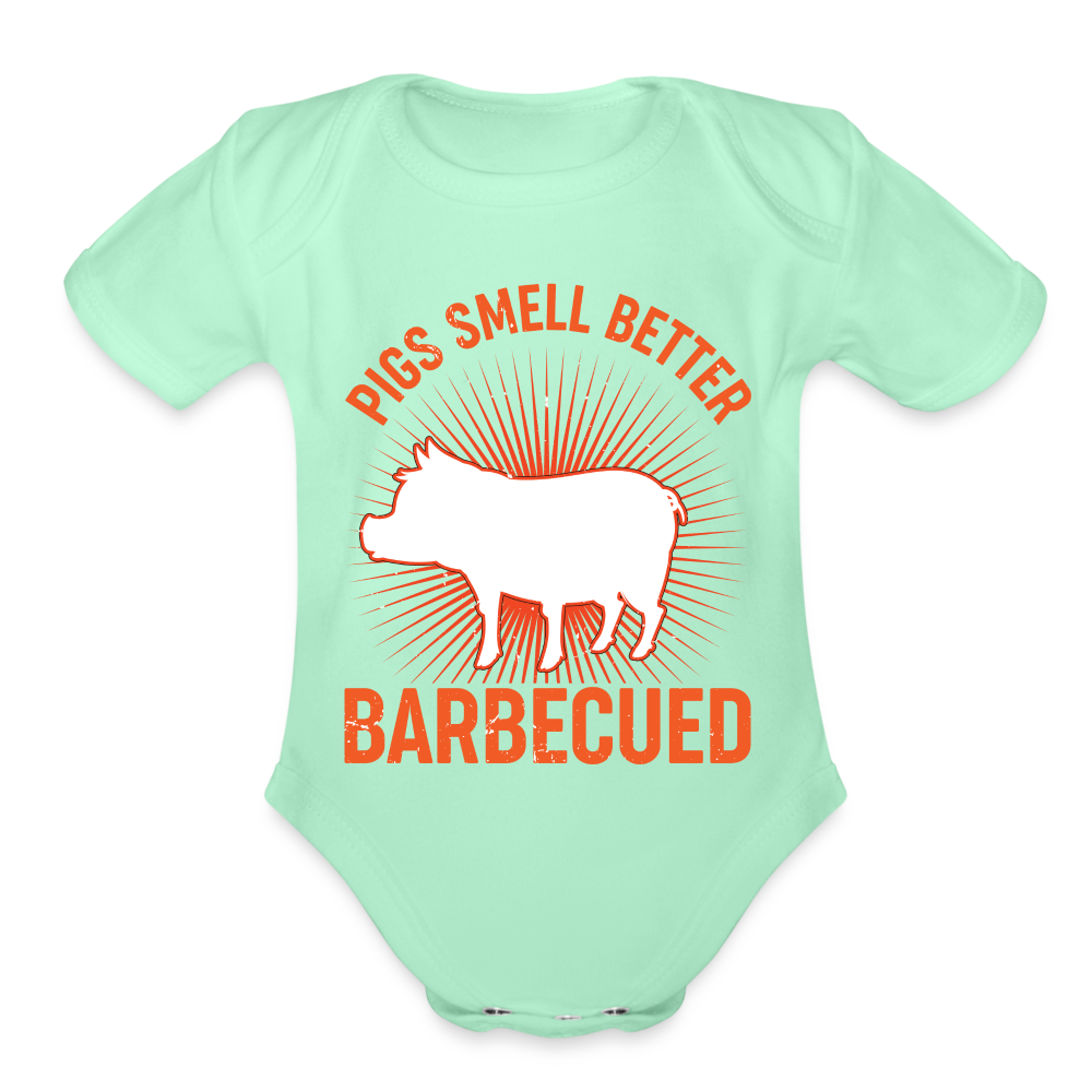 Pigs Smell Better Organic Short Sleeve Baby Bodysuit - light mint